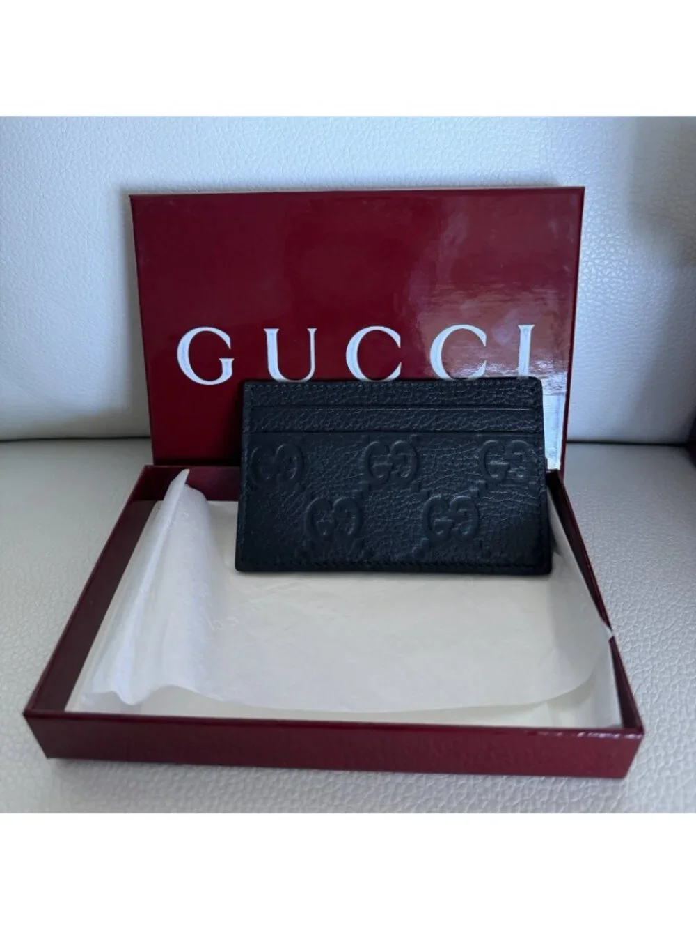 NEW GUCCI Leather Black Cardholder GG 100% Authentic